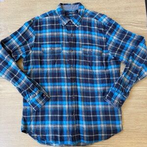 Nautica Navy and Bright Blue Plaid Button-Down Shirt